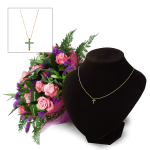 Croix d'or rouge et fleurs