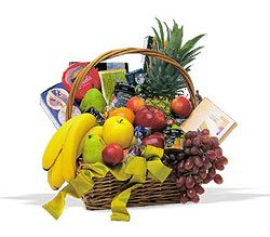 Fruits and gourmet basket