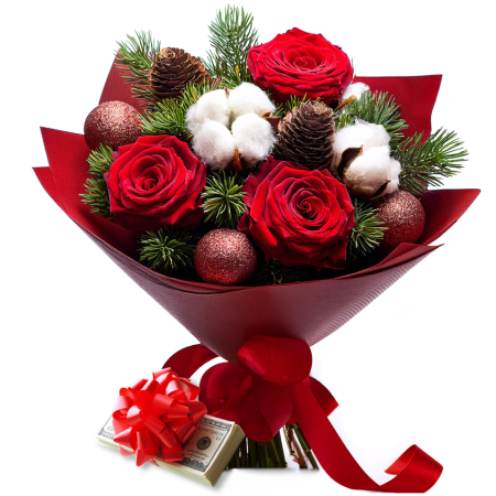 Holiday Wishes Rose and Cash Bouquet