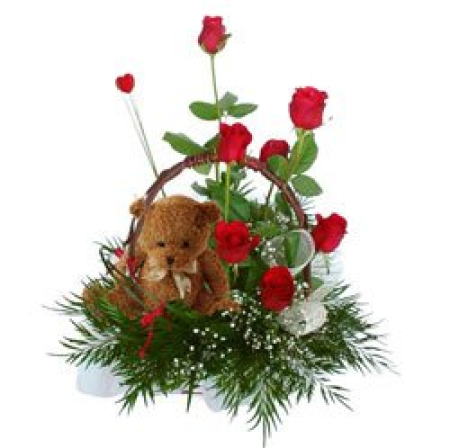 Teddy in the Garden Flower Basket